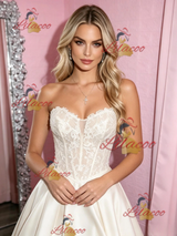 White Satin Strapless Prom Dress