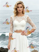 White Two Piece Short Sleeve Lace Wedding Dress