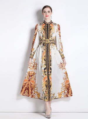 Double-breasted Printed Palace Style Dress
