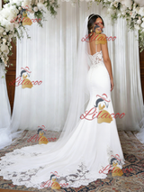 White Mermaid Straps Lace Wedding Dress
