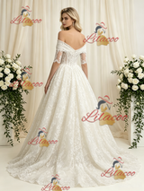Vintage Lace Short Sleeve Beading Wedding Dress