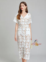 Sexy V-neck Lace Openwork Long Dress