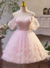 Pink Tulle Off the Shoulder Sequins Homecoming Dress