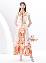 Bow Tie Breasted Printed Dress