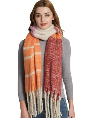 Coarse Fringed Plaid Scarf Shawl