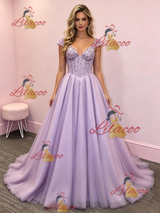 Purple Tulle Straps Sequins Prom Dress