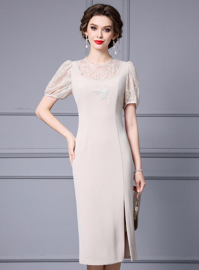 Apricot Lace Split Mother Of The Bride Dress