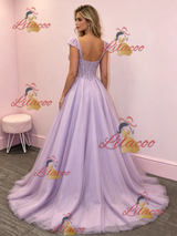 Purple Tulle Straps Sequins Prom Dress