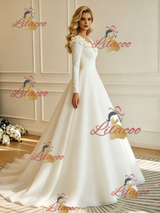 White Long Sleeve Off the Shoulder Flower Wedding Dress