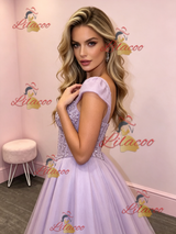 Purple Tulle Straps Sequins Prom Dress