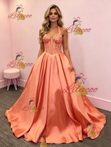 Orange Satin Off the Shoulder Prom Dress