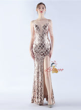 Spaghetti Straps Sequins Beading Split Prom Dress