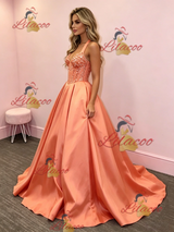 Orange Satin Off the Shoulder Prom Dress