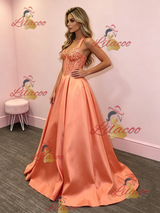 Orange Satin Off the Shoulder Prom Dress