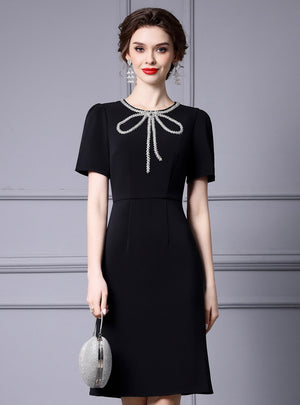 Black Short Sleeve Beading Mother Of The Bride Dress