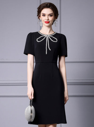 Black Short Sleeve Beading Mother Of The Bride Dress