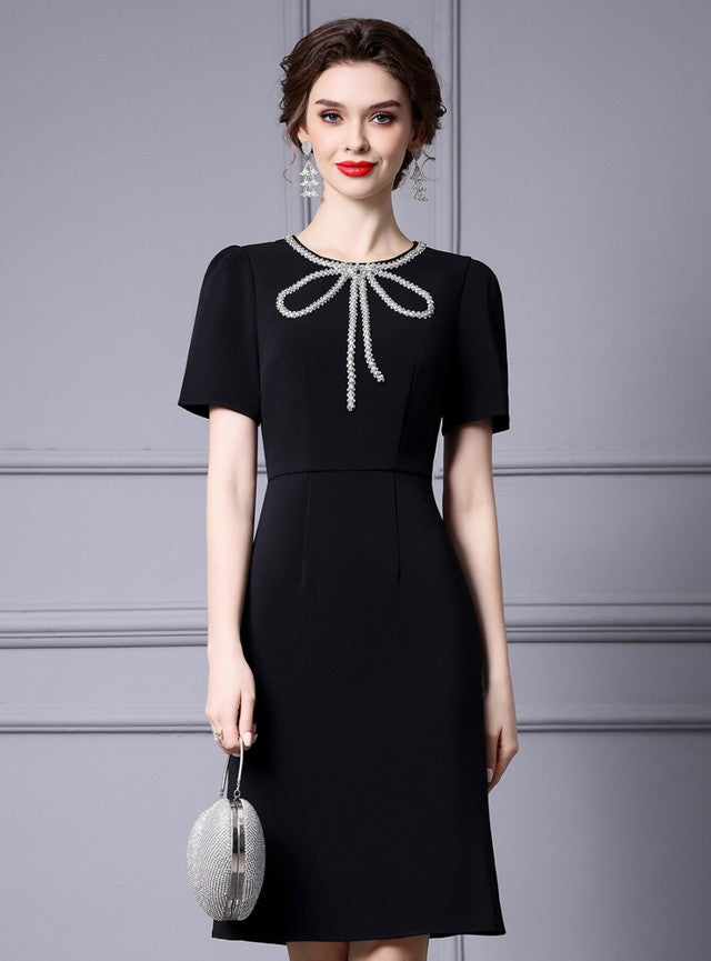 Black Short Sleeve Beading Mother Of The Bride Dress