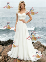 White Chiffon Lace Two Piece Wedding Dress