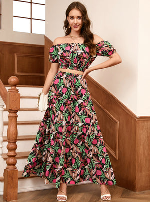 Fashion Bohemian Printed Top and Long Skirt Suit