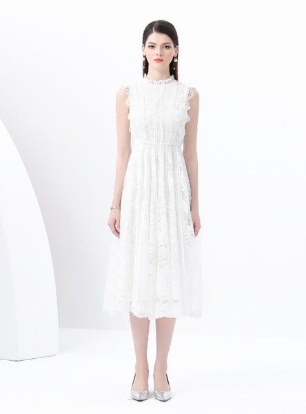Lace Round Neck Sleeveless Slim Dress