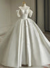 White Satin Off the Shoulder Pleats Crystal Wedding Dress