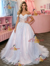 Tulle Appliques Off the Shoulder Prom Dress