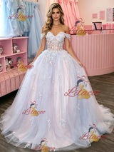 Tulle Appliques Off the Shoulder Prom Dress