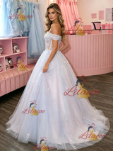 Tulle Appliques Off the Shoulder Prom Dress