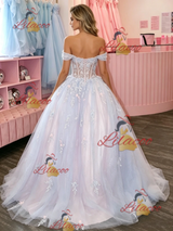Tulle Appliques Off the Shoulder Prom Dress