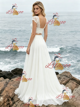 White Chiffon Lace Two Piece Wedding Dress