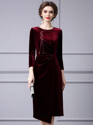 Burgundy Velvet Mother Of The Bride Dress
