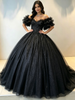 Black Tulle Sequins Off the Shoulder Quinceanera Dress