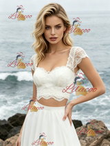 White Chiffon Lace Two Piece Wedding Dress