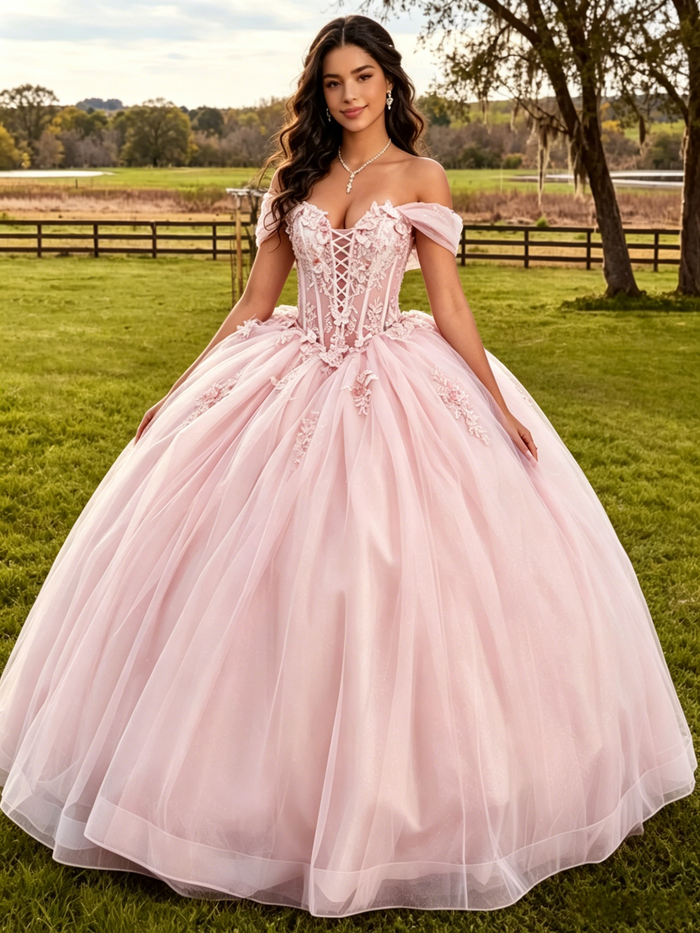 Pink Tulle Appliques Quinceanera Dress