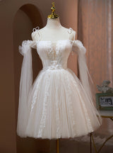 Ivory Tulle Appliques Pleats Homecoming Dress