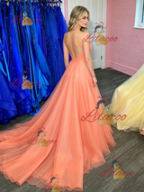 Orange Tulle Halter Prom Dress