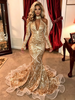 Gold Mermaid Sequins Long Sleeve Prom Dress