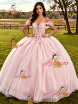Pink Tulle Appliques Quinceanera Dress
