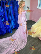 Purple Lace Spaghetti Straps Prom Dress