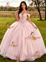 Pink Tulle Appliques Quinceanera Dress