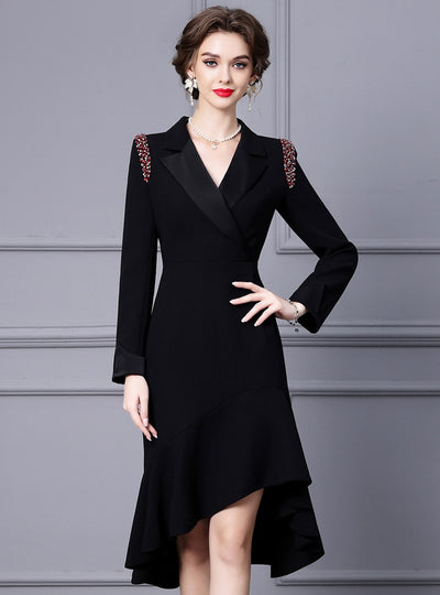 Black V-neck Long Sleeve Mother Of The Bride Dress