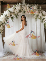 White Tulle Strapless Appliques Wedding Dress
