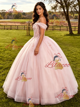 Pink Tulle Appliques Quinceanera Dress