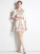 Retro Shirt Collar Long Sleeve Slim Short Dress