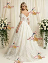 Vintage Lace Short Sleeve Beading Wedding Dress