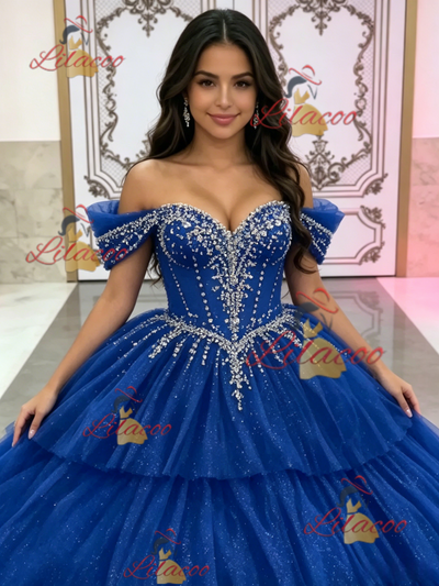 Yellow Tulle Off the Shoulder Beading Quinceanera Dress