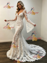 White Mermaid Lace Long Sleeve Wedding Dress