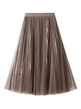 Beaded Pleated Skirt High Waist Gauze Skirt