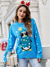 Round Neck Long Sleeve Sequined Animal Christmas Sweater