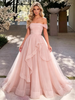 Pink Tulle Off the Shoulder Prom Dress